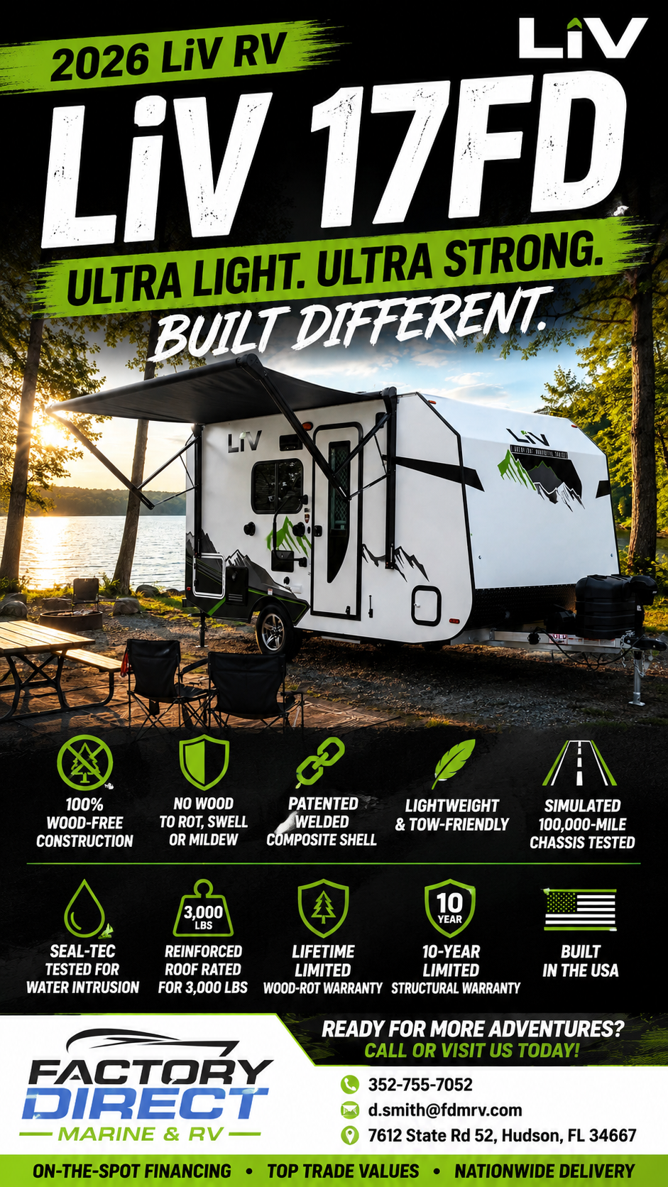 2026 LiV 17FD ultra-light travel trailer from Factory Direct Marine & RV